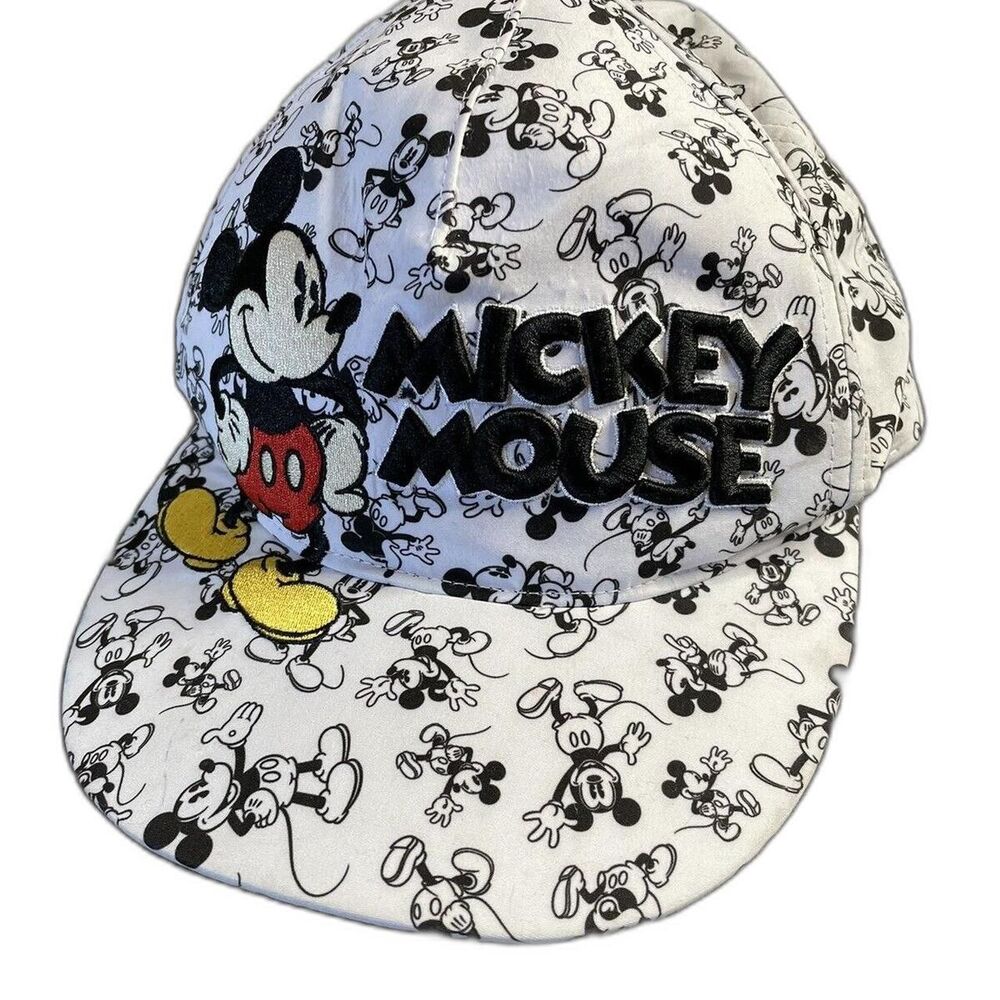Disney Parks Mickey Mouse All-Over Print Adult Baseball Cap/Hat Snap-Back White